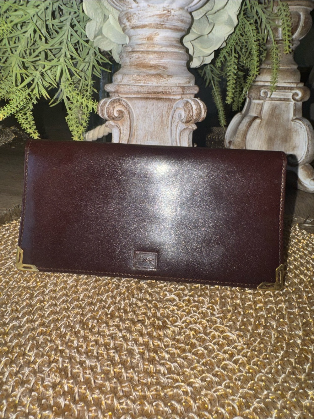 YSL Leather Wallet with Card Slots & Coin Pouch in Deep Brown w/ COA